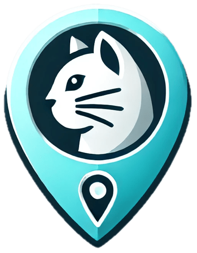 A logo of a cat's head inside a location pin